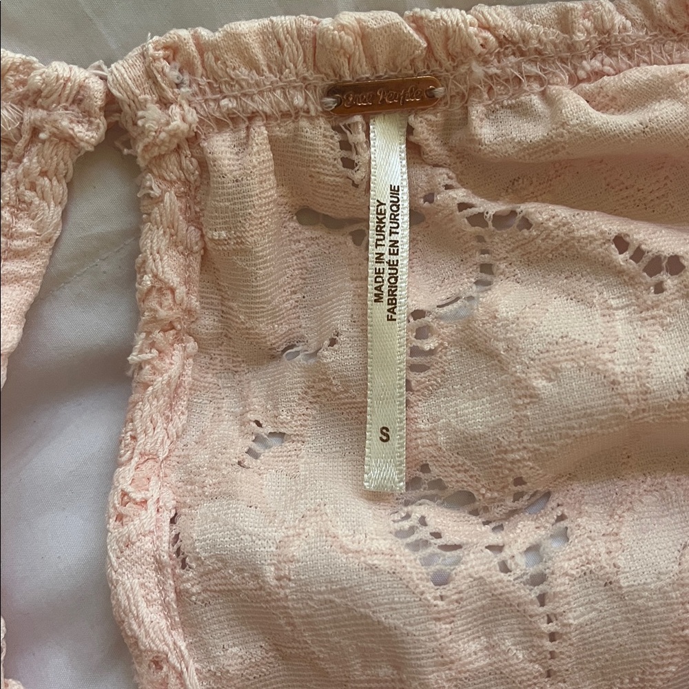 Free People Olivia blouse Balloon Sleeve Lace top peach - Picture 7 of 7